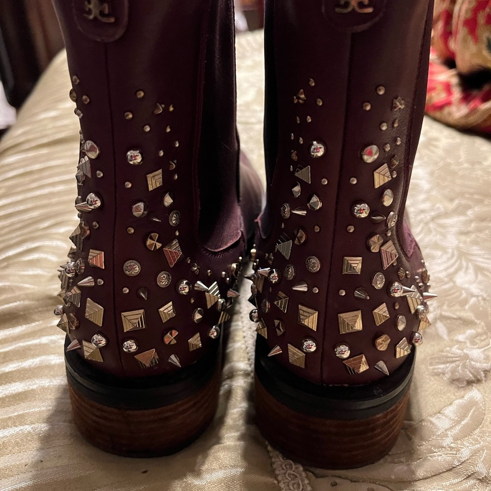 Sam Edelman Burgundy Studded Combat Boots